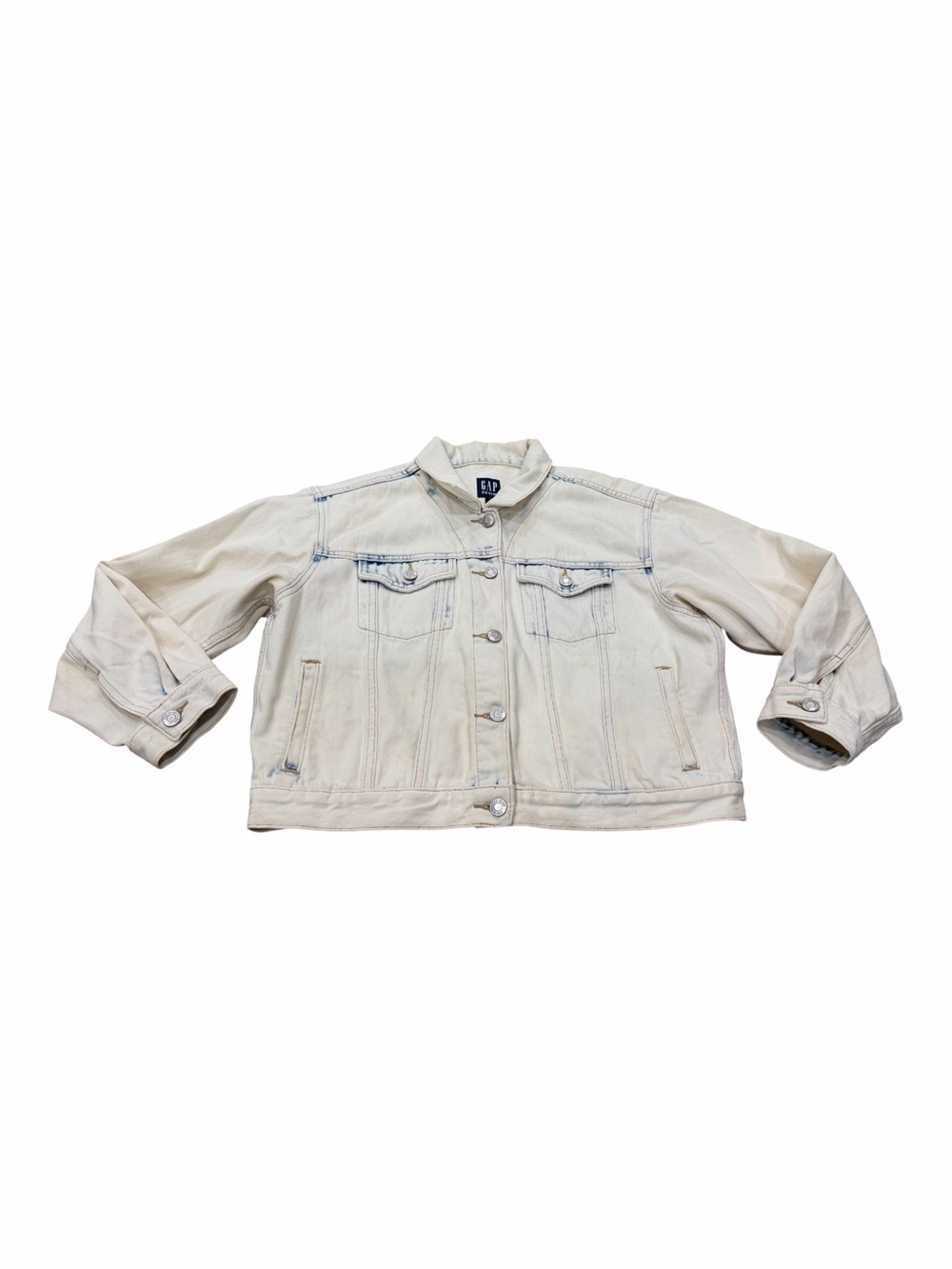 Gap Womens Denim Trucker Jean Jacket Acid Washed, Blue White, Size Large, Retro